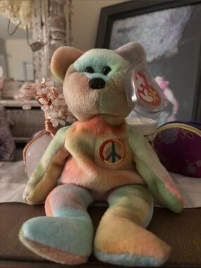 Ty Pastel Tie-Dye Peace Bear Plush - Multicolor